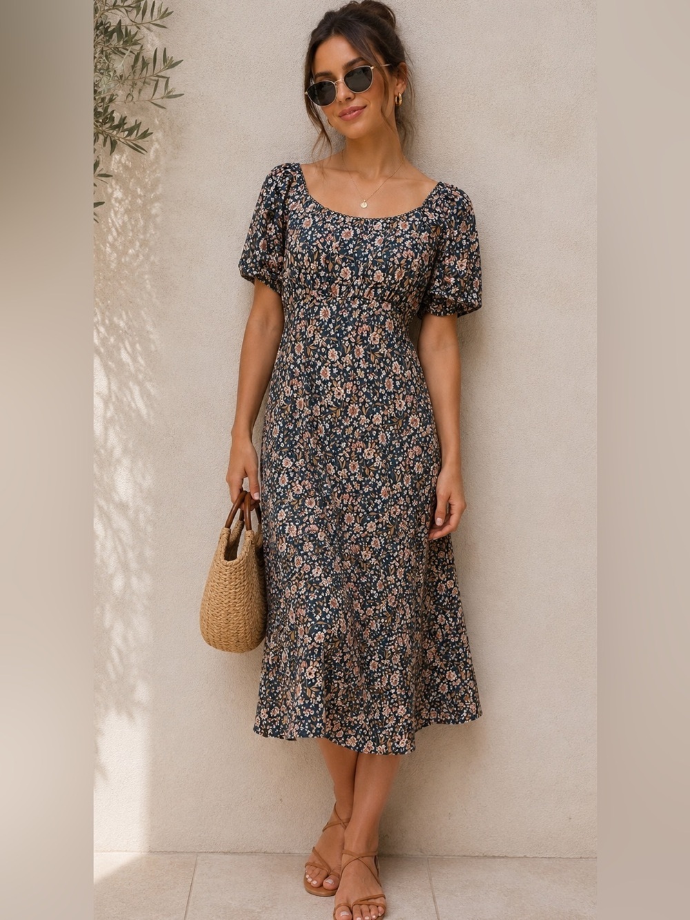 As U Wish Floral Print Midi dress 20% Linen 
Size Large